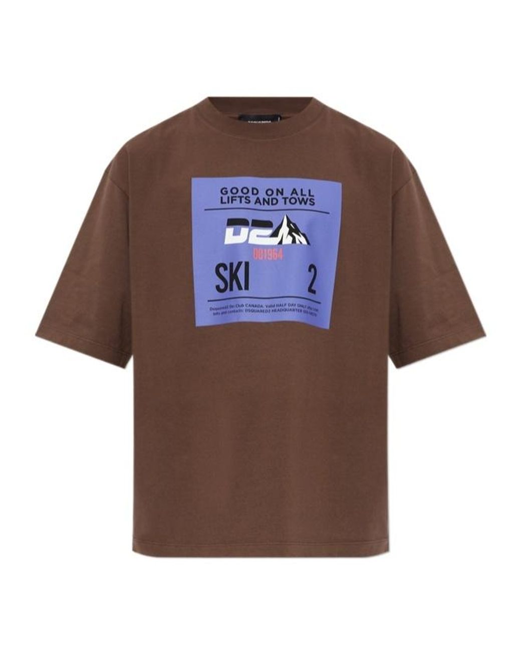 DSquared² Brown Ski Club Print T-Shirt for men