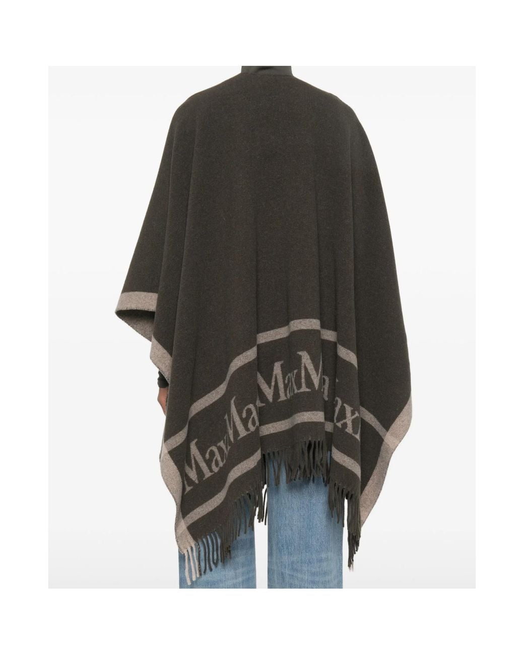 Max Mara Black Fringed Logo Jacquard Shawl