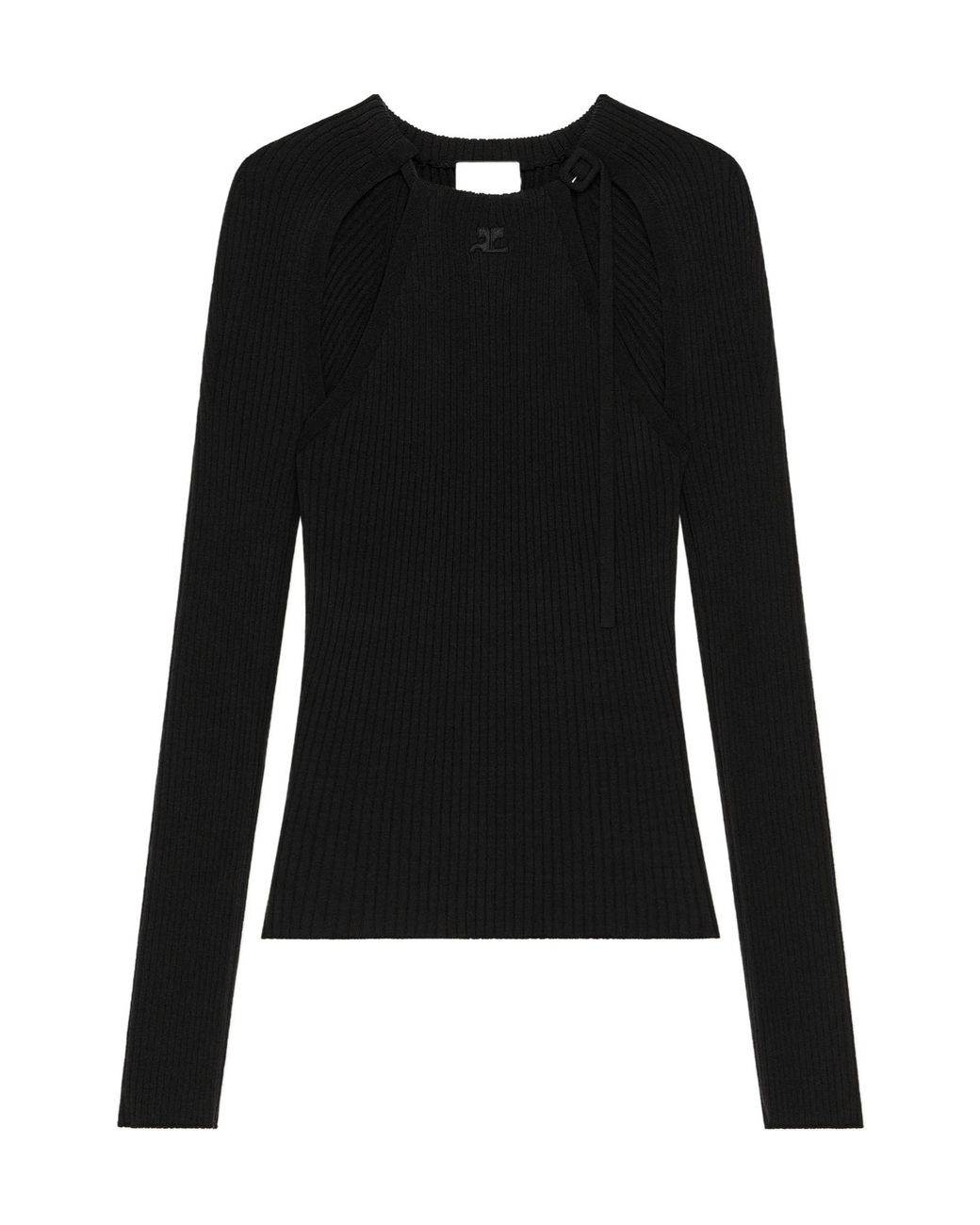 Courreges Black Long-Sleeve Cut-Out-Detail T-Shirt