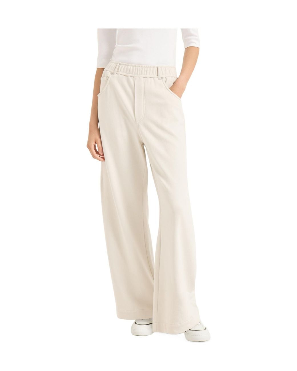 Brunello Cucinelli White Cotton Smooth French Terry Trousers