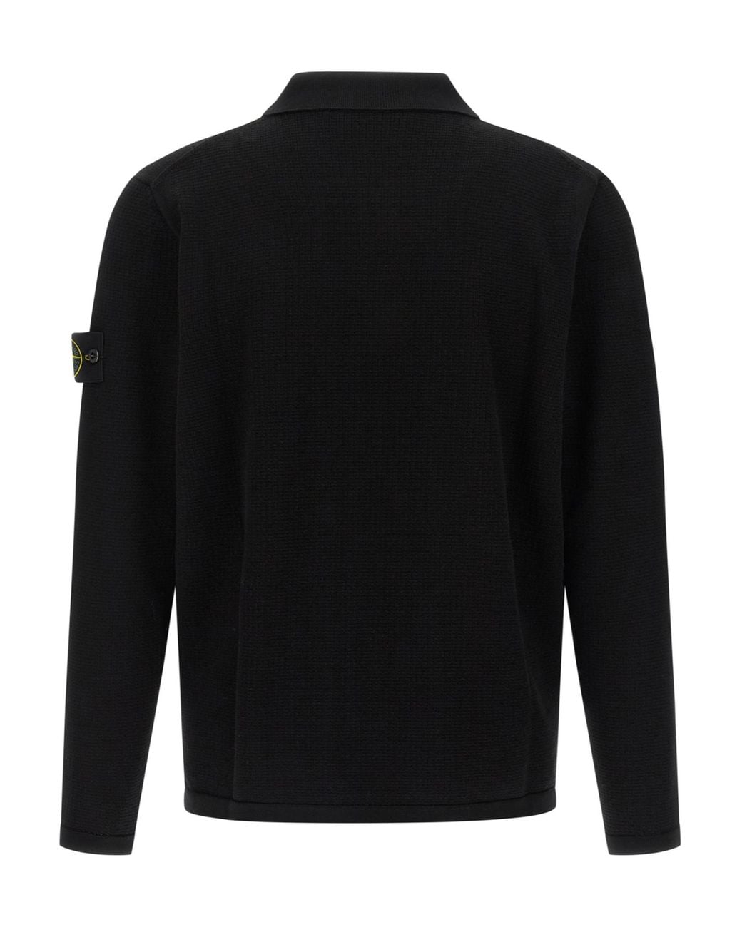 Stone Island Black Long-Sleeve Knit Polo Shirt for men
