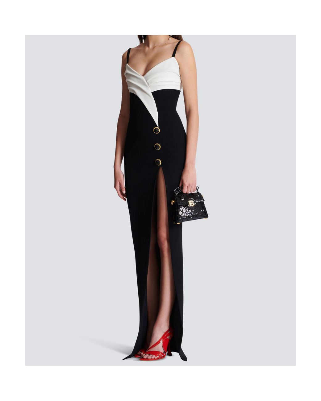 Balmain Black Crepe Two-Tone Maxi Dress