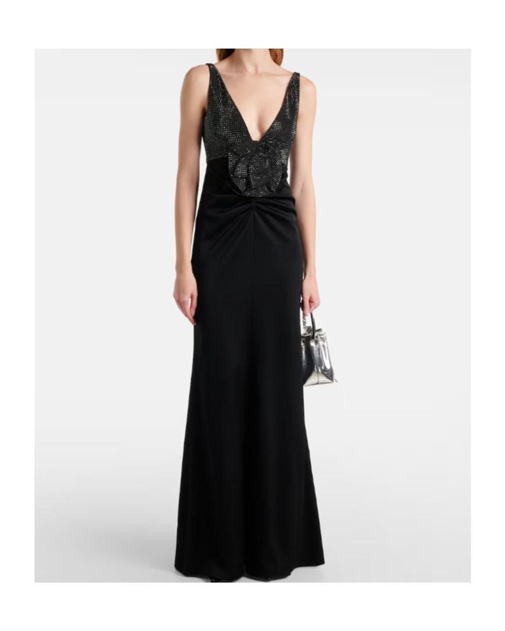 Roland Mouret Black Floral-Appliqué Embellished Satin Crêpe Gown