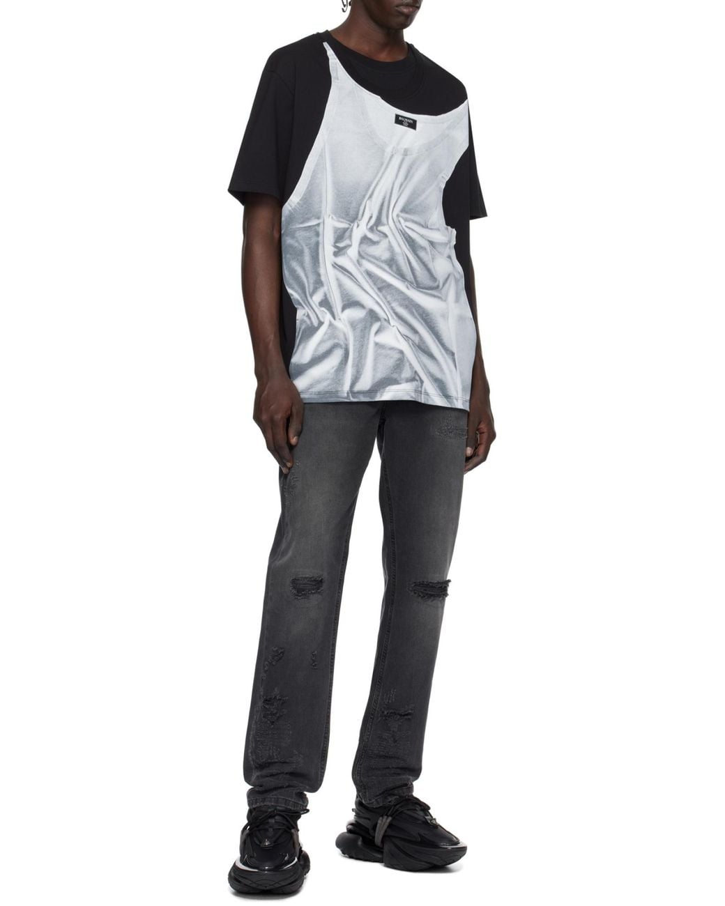 Balmain Black T-Shirt With Tank Top Print for men