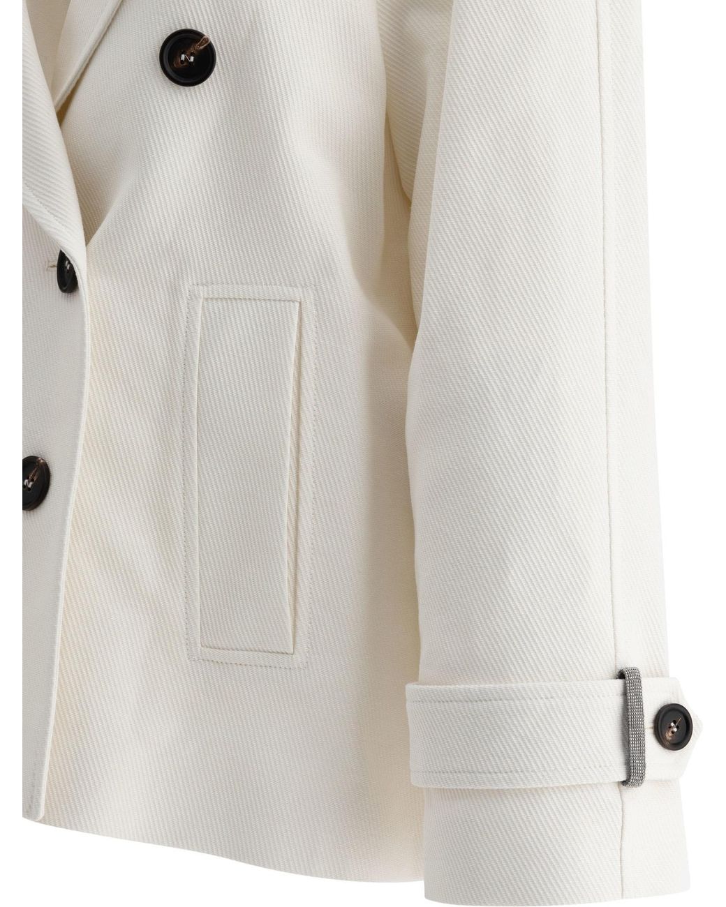 Brunello Cucinelli White Double-Breasted Long Sleeved Coat