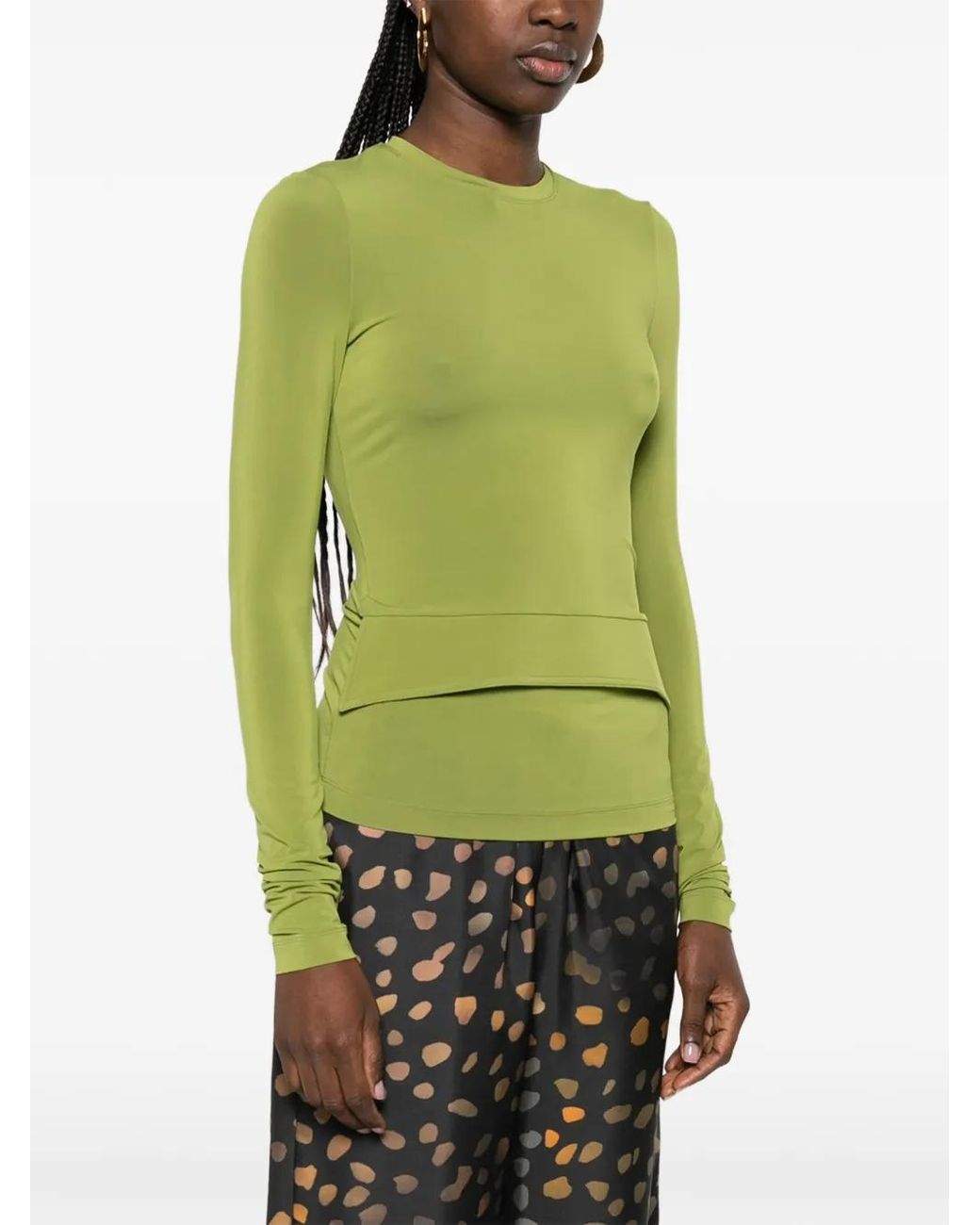 Nanushka Green Round-Neck Long-Sleeve Top