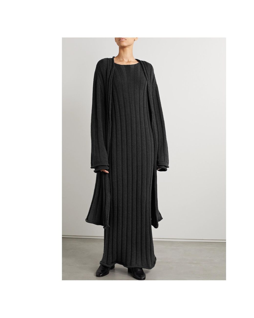 The Row Black Danielas Rib Wool Blended Extra Long Dress