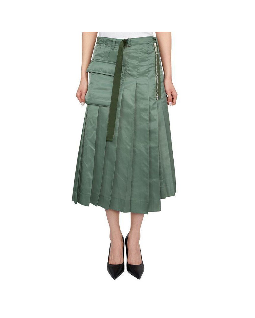 Sacai Green Pleated Skirt