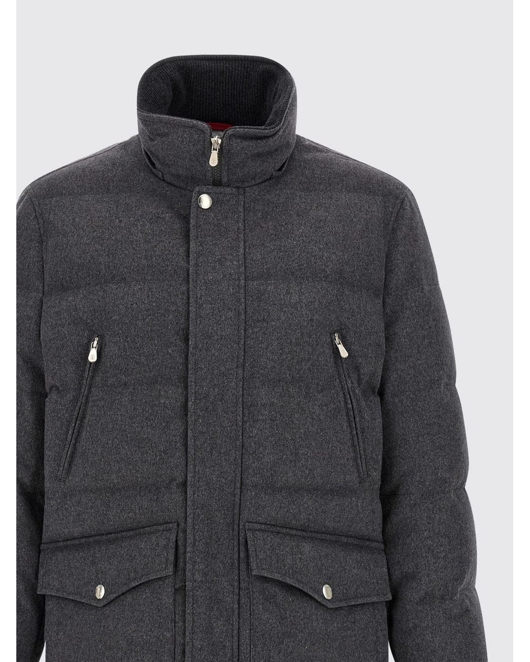 Brunello Cucinelli Gray Quilted Wool Parka for men