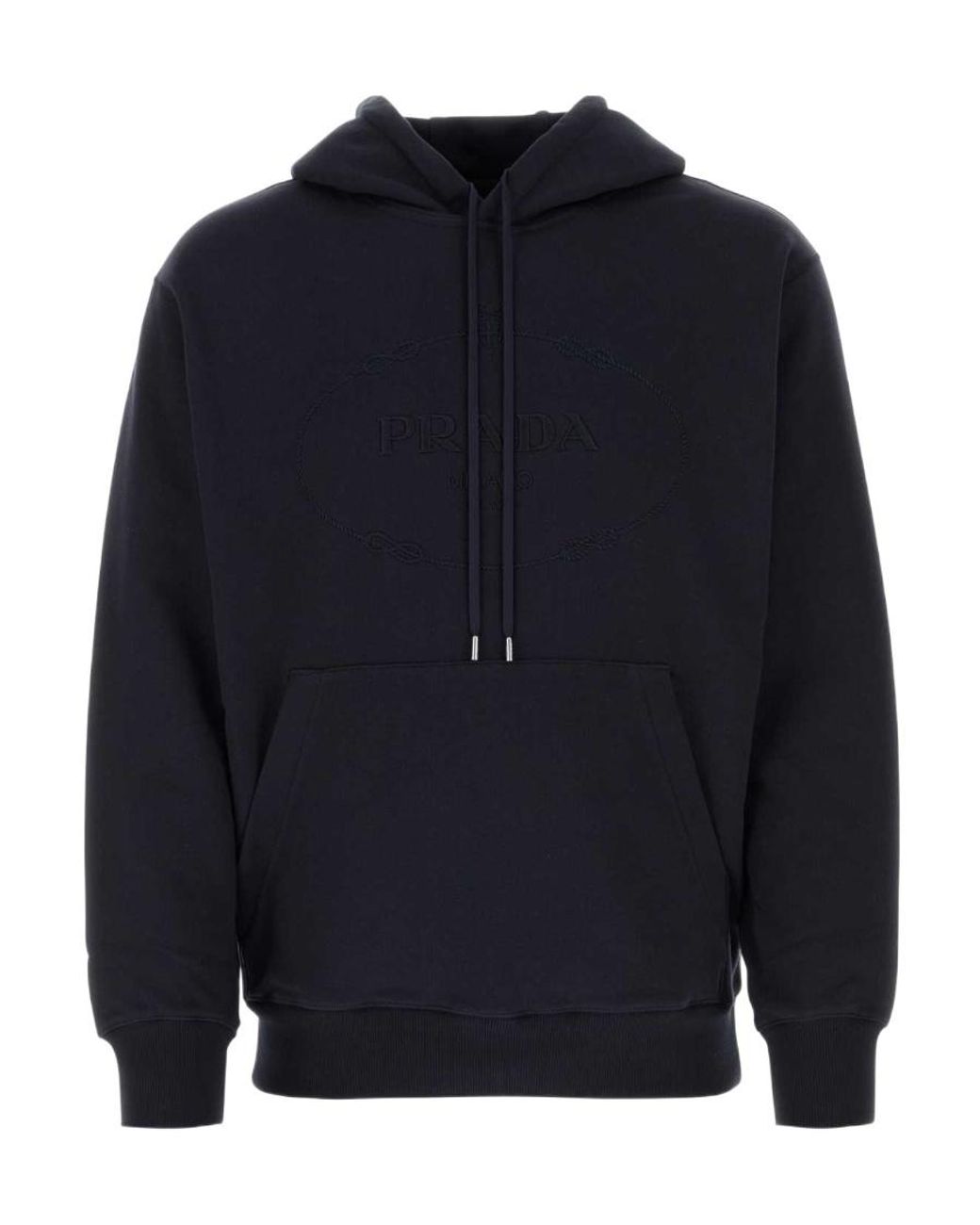 Prada Blue Long-Sleeved Drawstring Hoodie for men