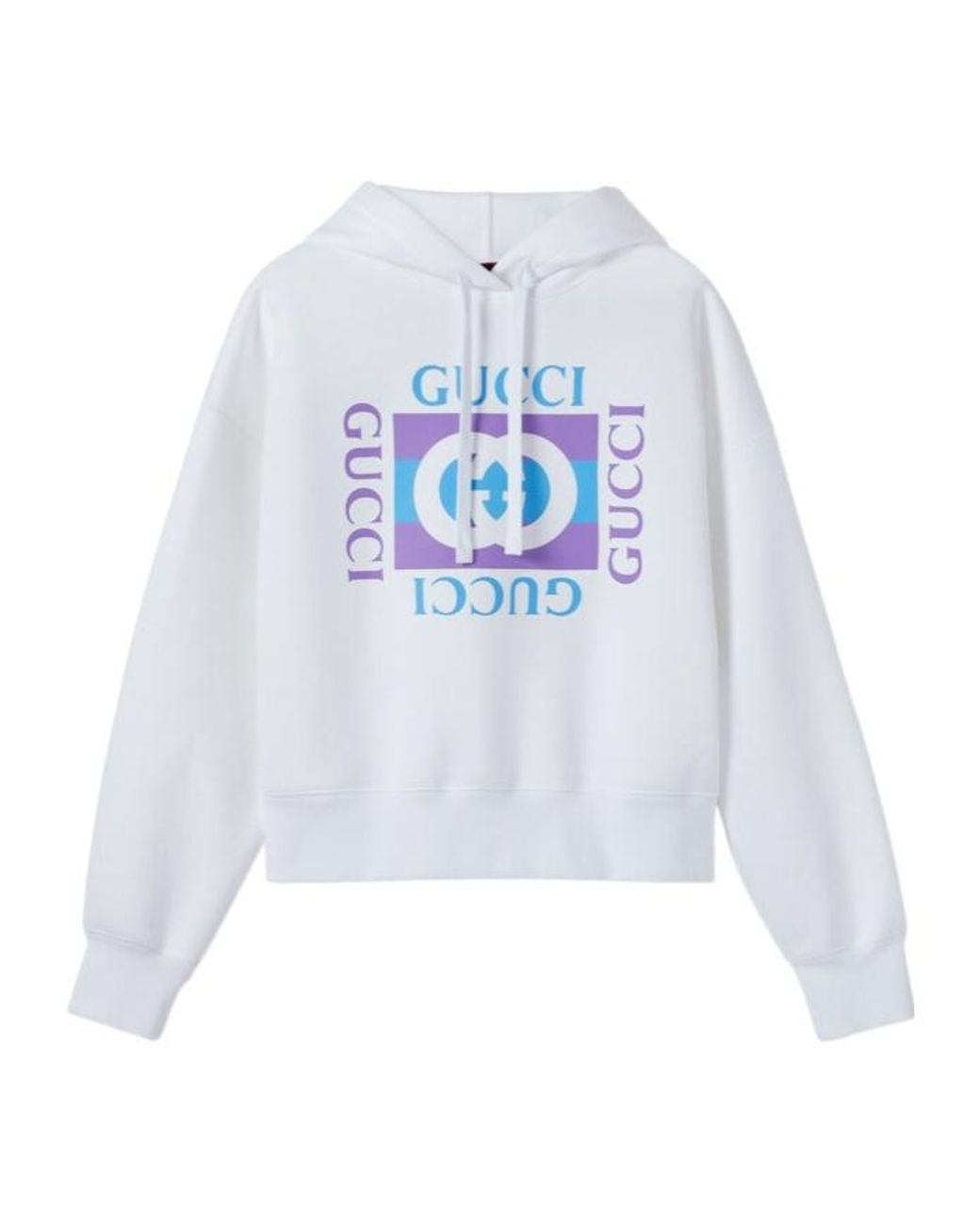 Gucci White Logo Printed Drawstring Hoodie