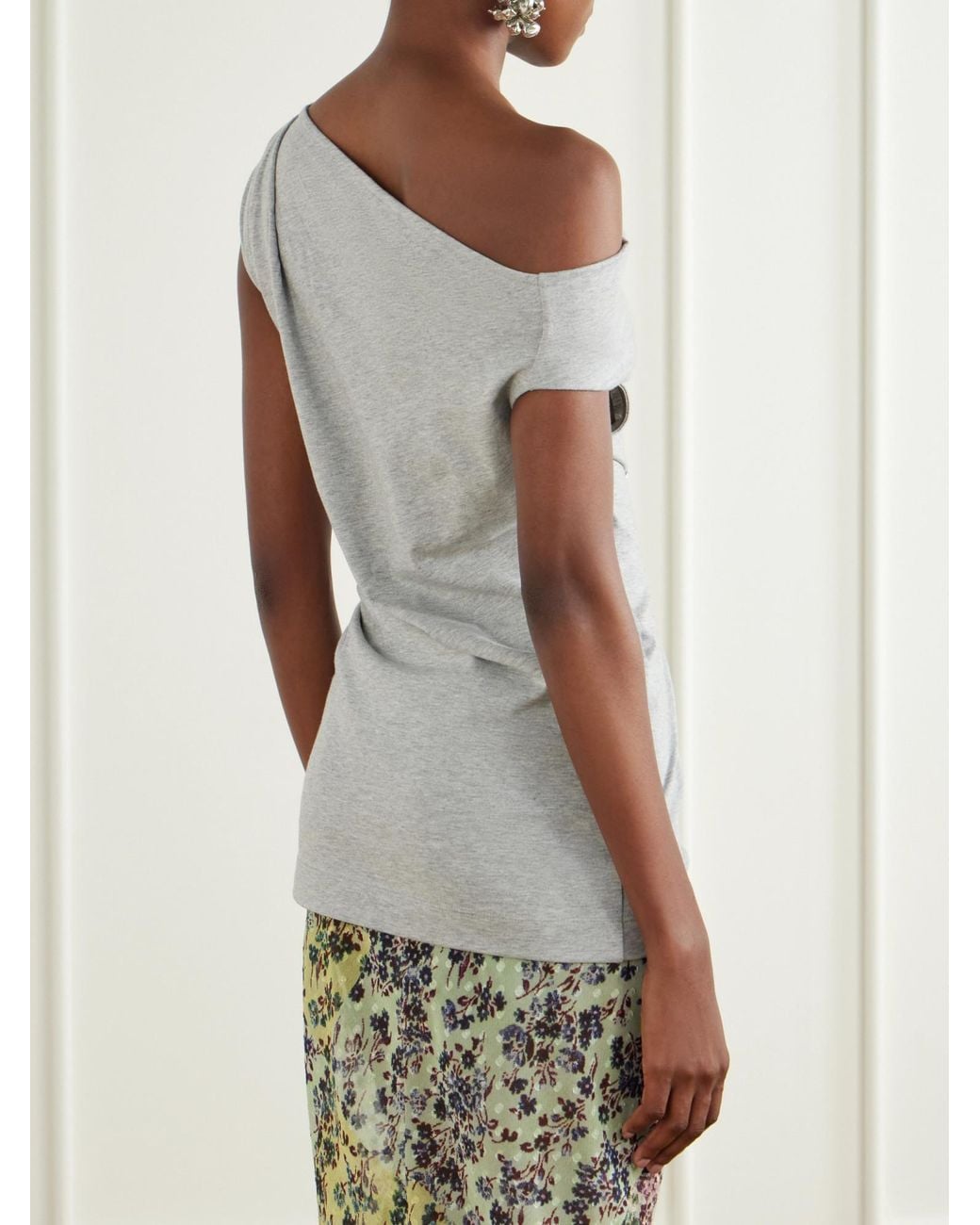 Dries Van Noten Gray One-Shoulder Blouse