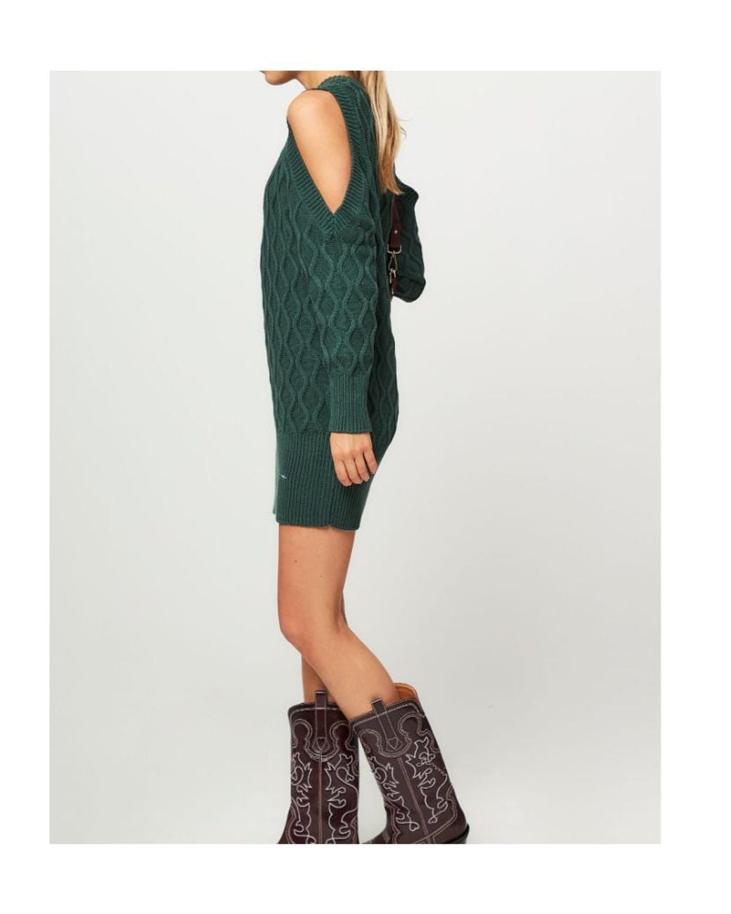 Ganni Green Cold-Shoulder Crewneck Knitted Dress