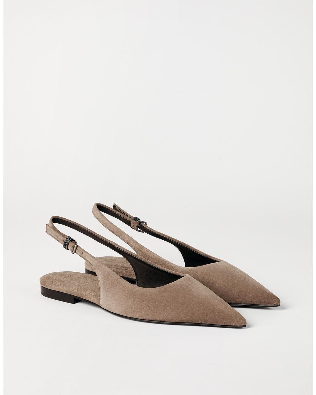 Brunello Cucinelli Brown Shiny Detailed Slingback Flats