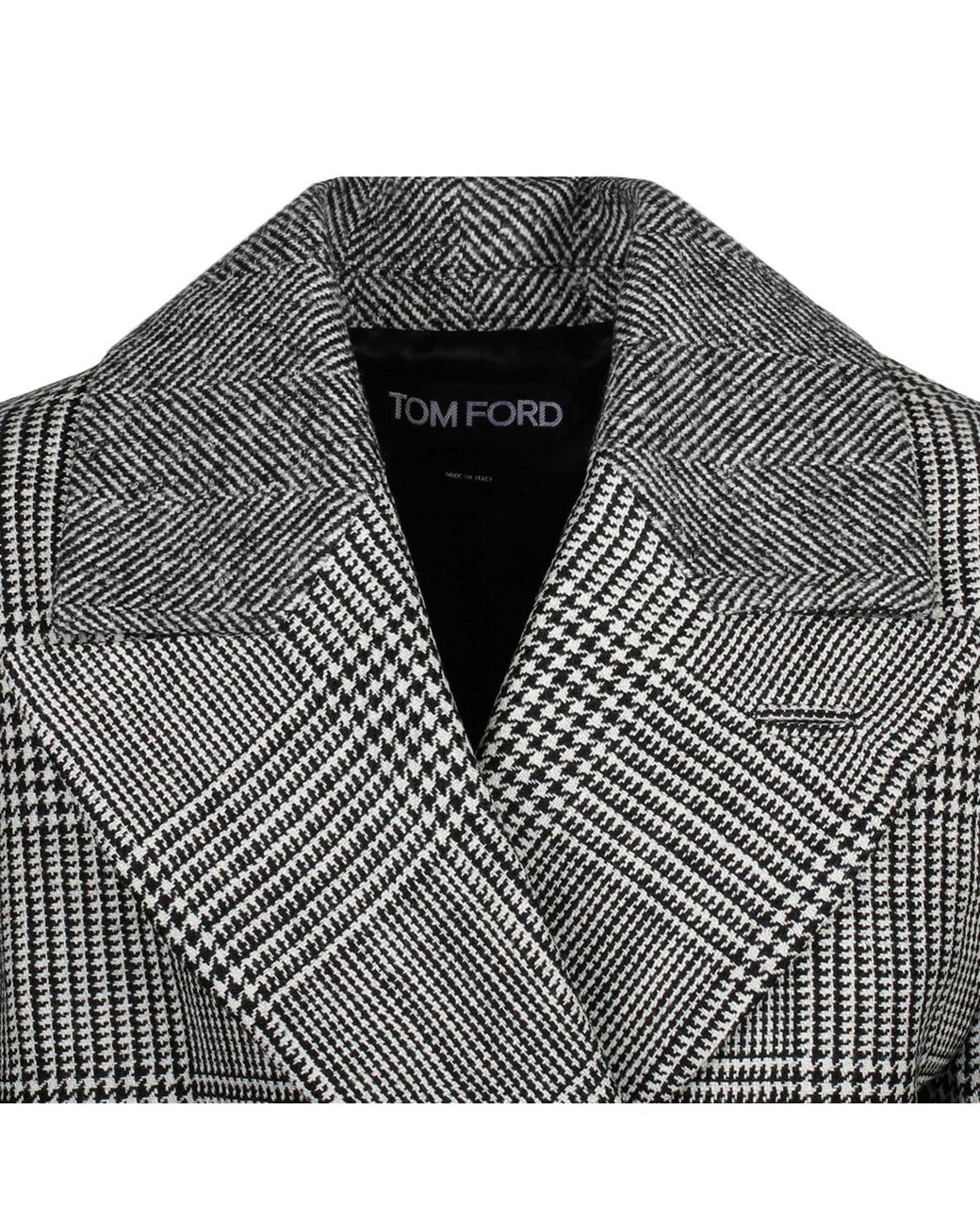 Tom Ford Gray Houndstooth-Pattern Straight Hem Belted Coat