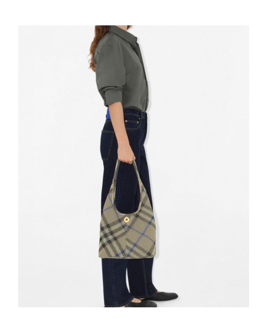 Burberry Green Small Check Knitted Shoulder Bag