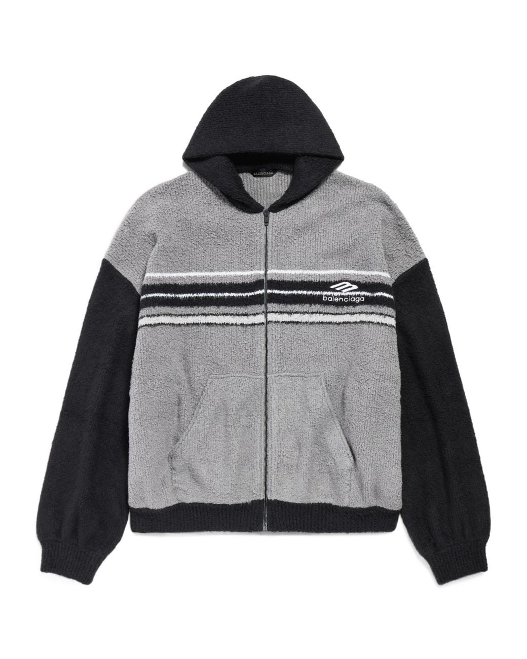 Balenciaga Gray Logo Embroidered Zip-Up Knit Jacket for men