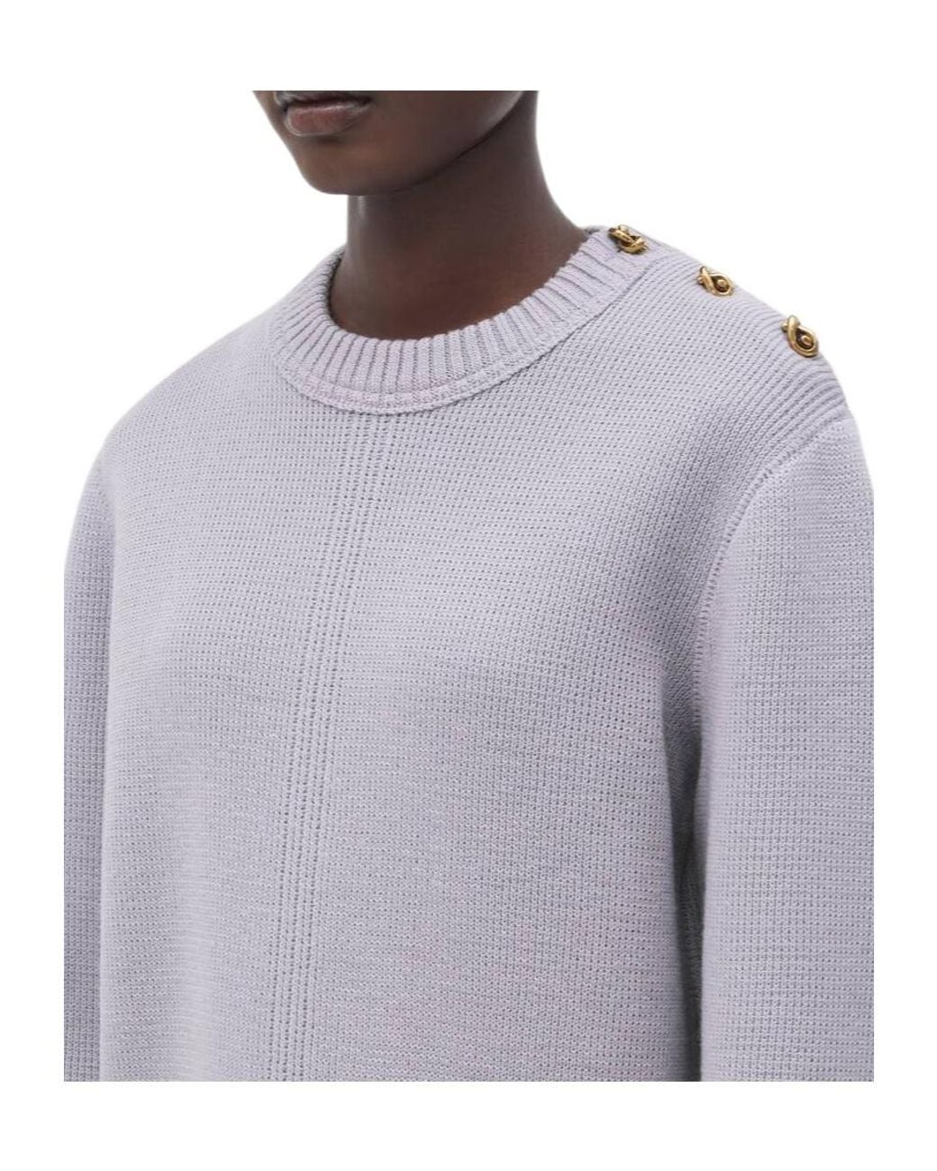 Bottega Veneta Gray Wool Sweater With Metal Knot Buttons