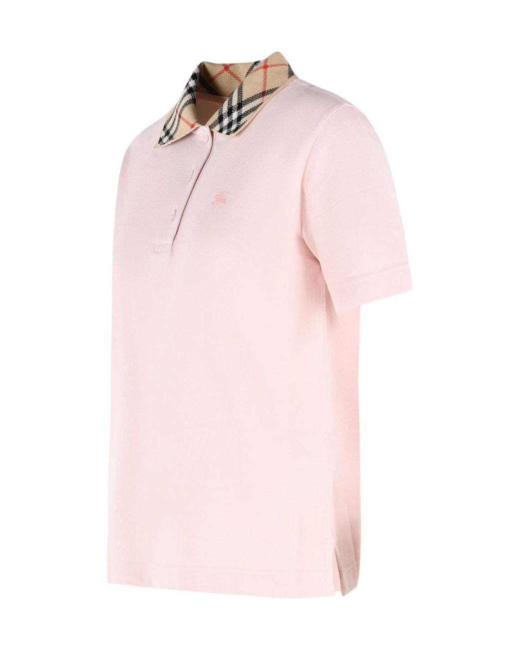Burberry Pink Ekd Embroidered Checked Collar Polo Shirt