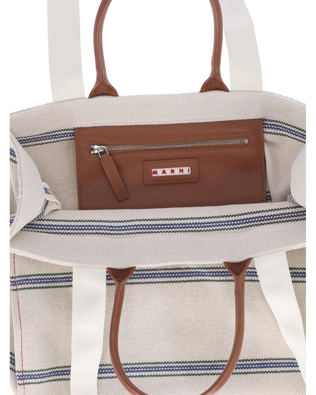 Marni Natural Logo Embroidered Striped Large Tote Bag for men