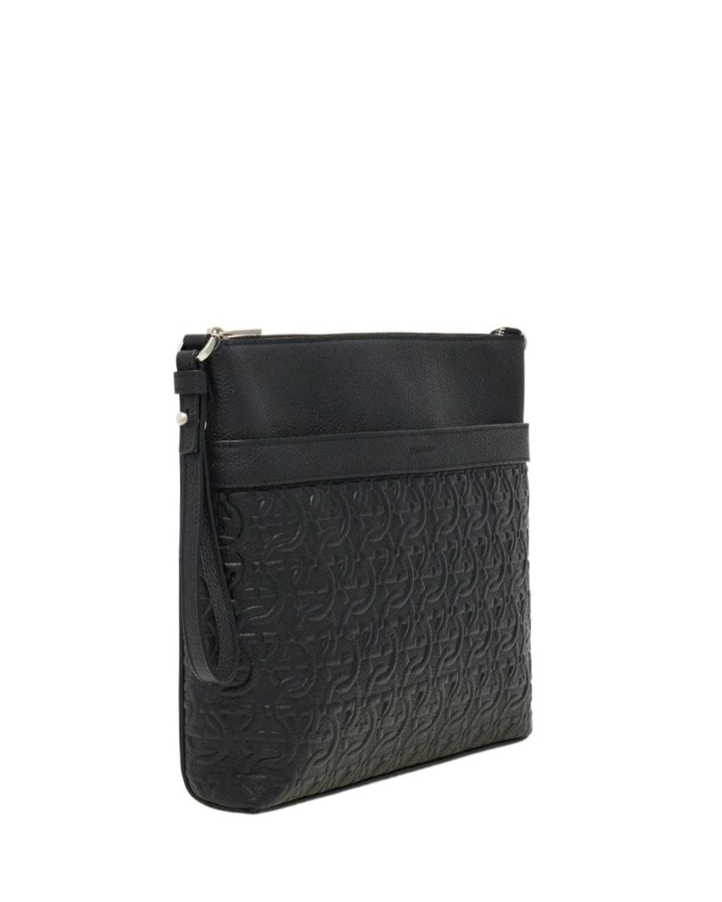 Ferragamo Black Ferragamo Gancini Embossed Messenger Bag for men