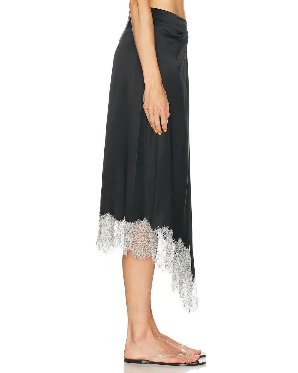 Staud Black Lace-Trimmed Midi Skirt