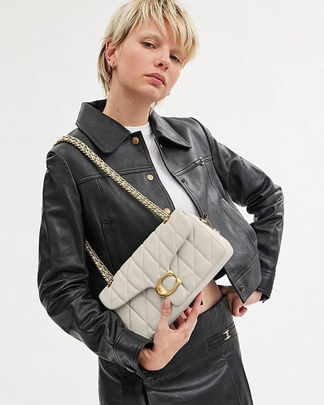 COACH Natural Tabby 26 Logo Plaque Quilted Crossbody Bag