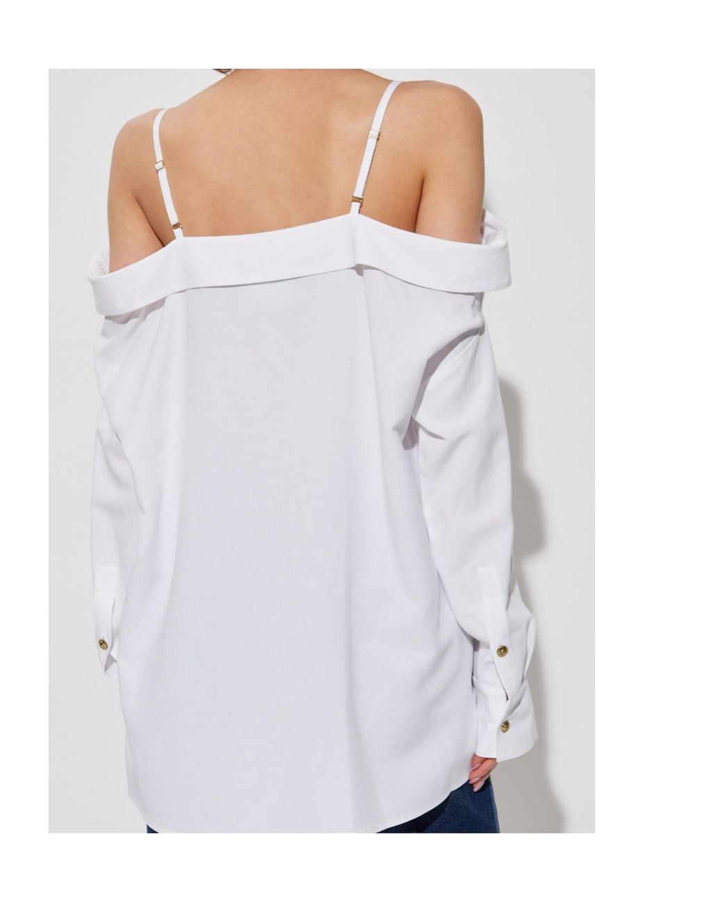 Versace Jeans Blue Couture Off-Shoulder Long-Sleeved Shirt