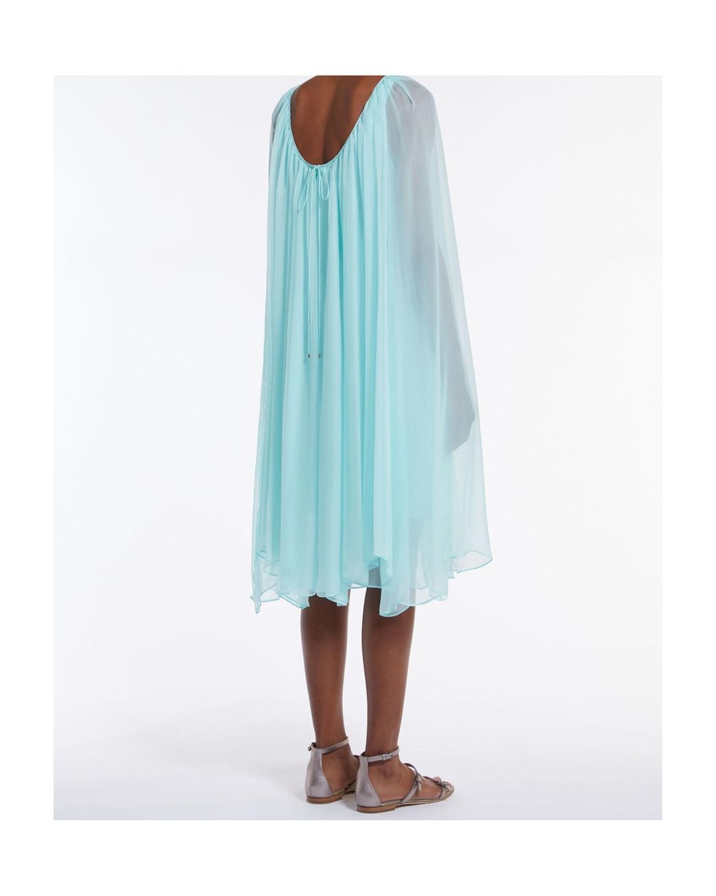 Max Mara Blue Pianoforte Tulle Crewneck Sleeveless Dress