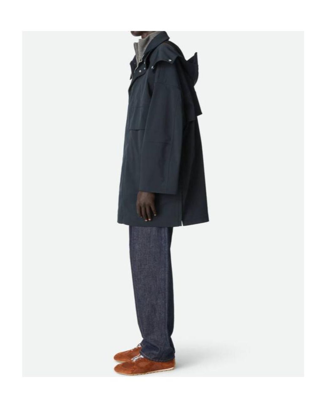 Bottega Veneta Blue Bonded Tech Wool Hooded Parka for men