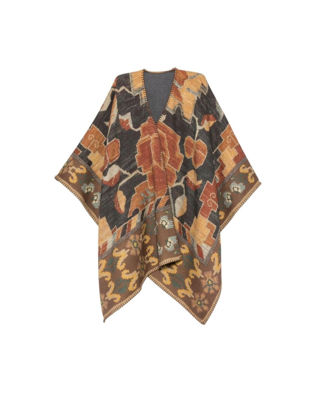 Pierre Louis Mascia Multicolor Pancake Abstract-Pattern Blanket-Stitch Cape