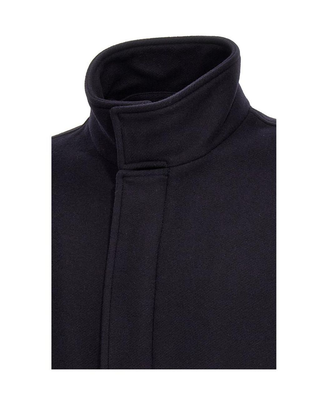Herno Blue Logo Plaque High-Neck Coat for men