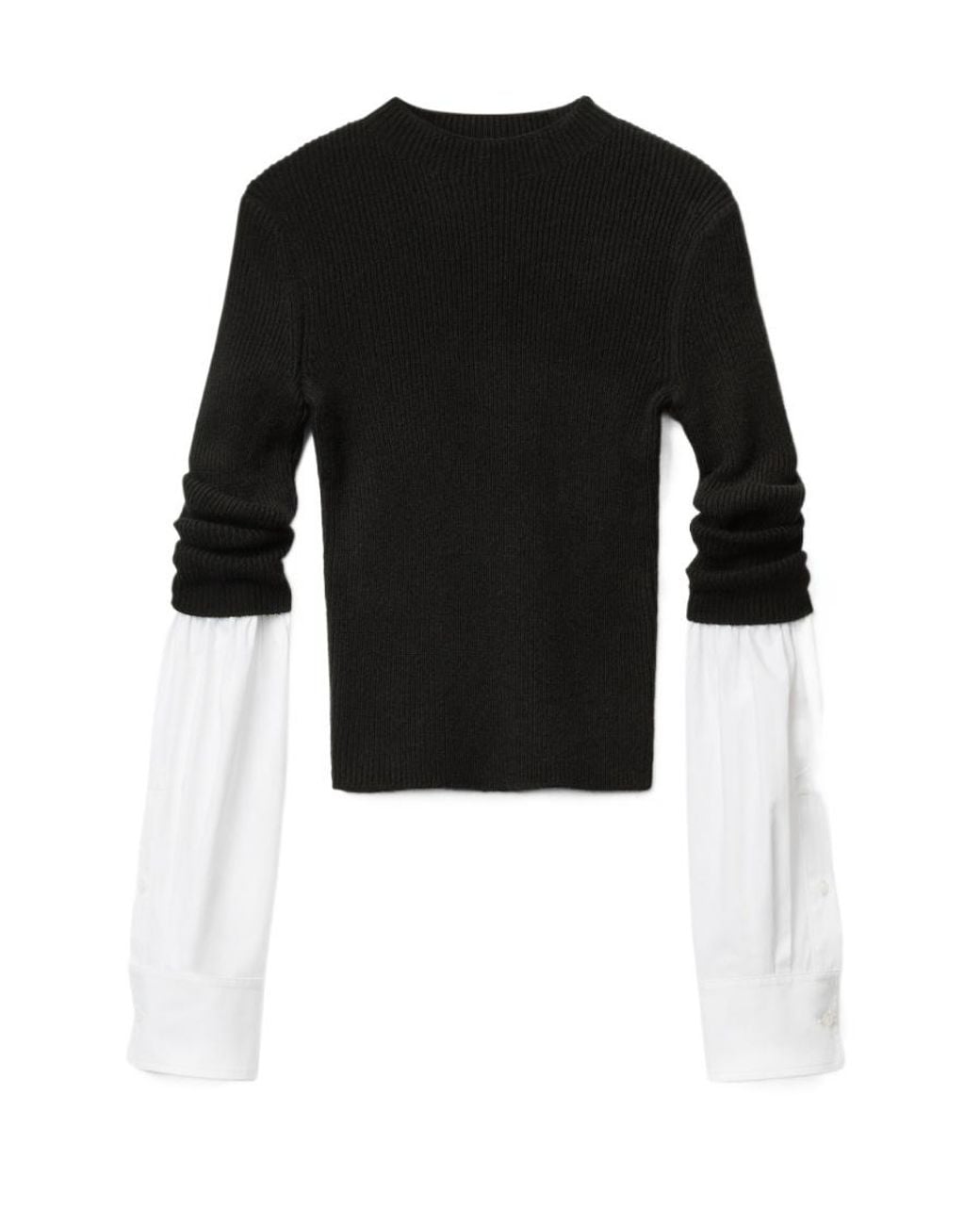 Alexander Wang Black Fine-Ribbed Contrasting-Cuffs Jumper