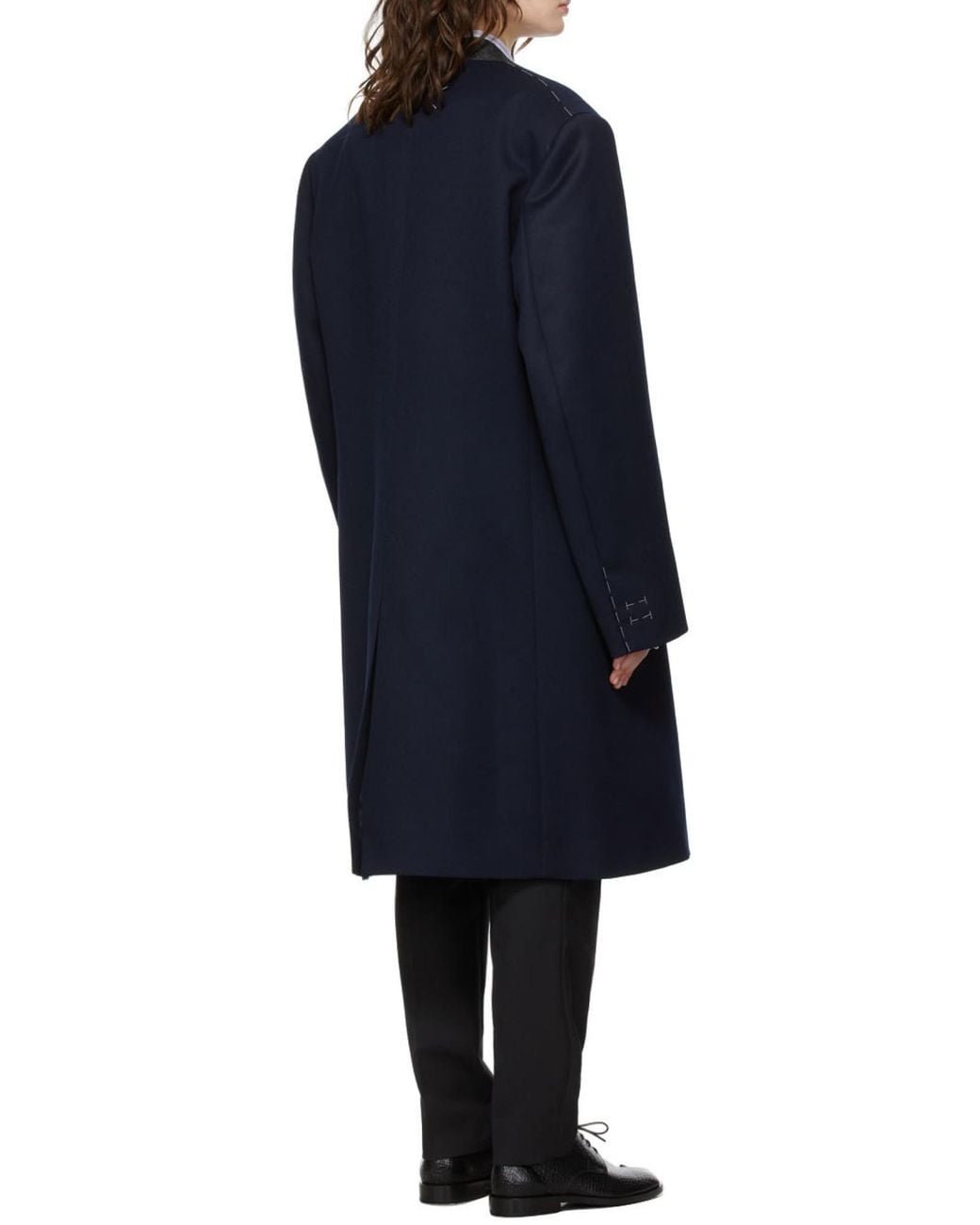 Maison Margiela Blue Collarless Single Breasted Coat for men