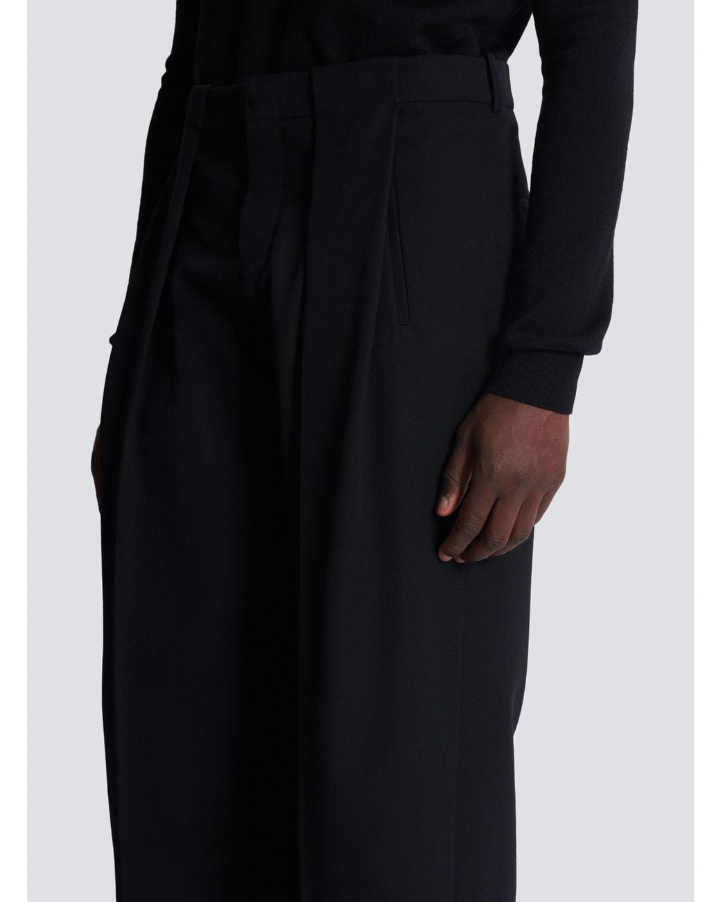 Balmain Black Wool Pleated Trousers for men