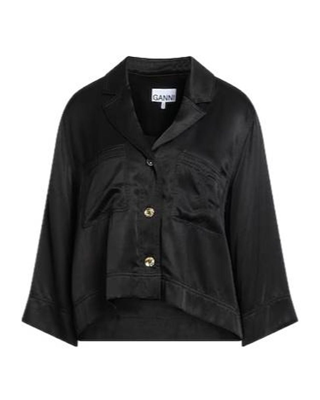 Ganni Black Solid Colour Shirts Blouses