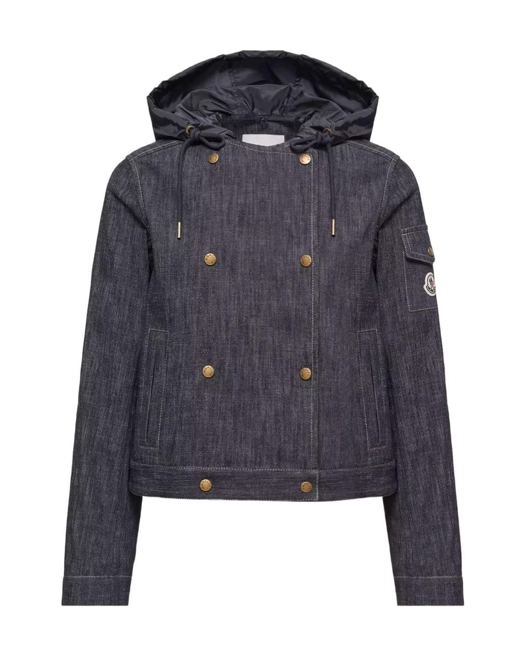 Moncler Blue Diervilla Hooded Double-Breasted Denim Jacket