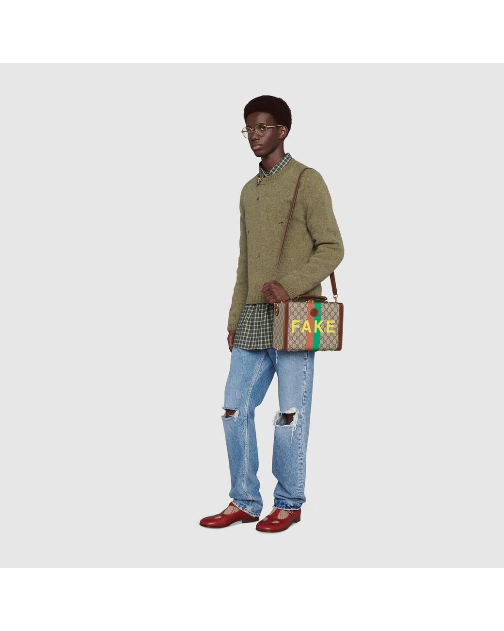 Gucci Green 'Fake/Not' Print Shoulder Bag for men