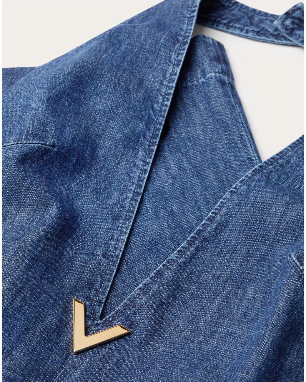 Valentino Blue Logo Plaque Chambray Sleeveless Jumpsuit