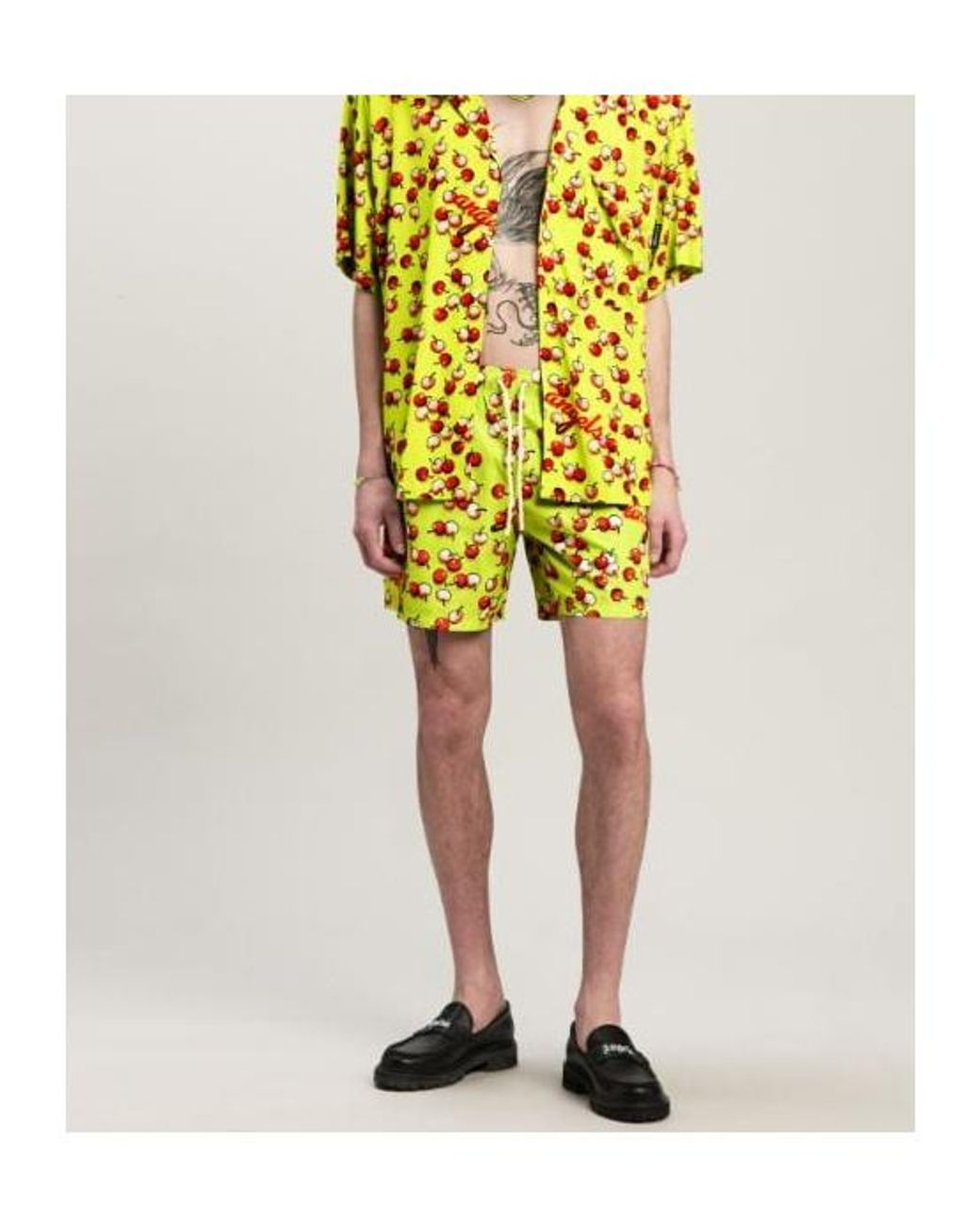 Palm Angels Yellow Cherries Printed Drawstring Swimshorts for men