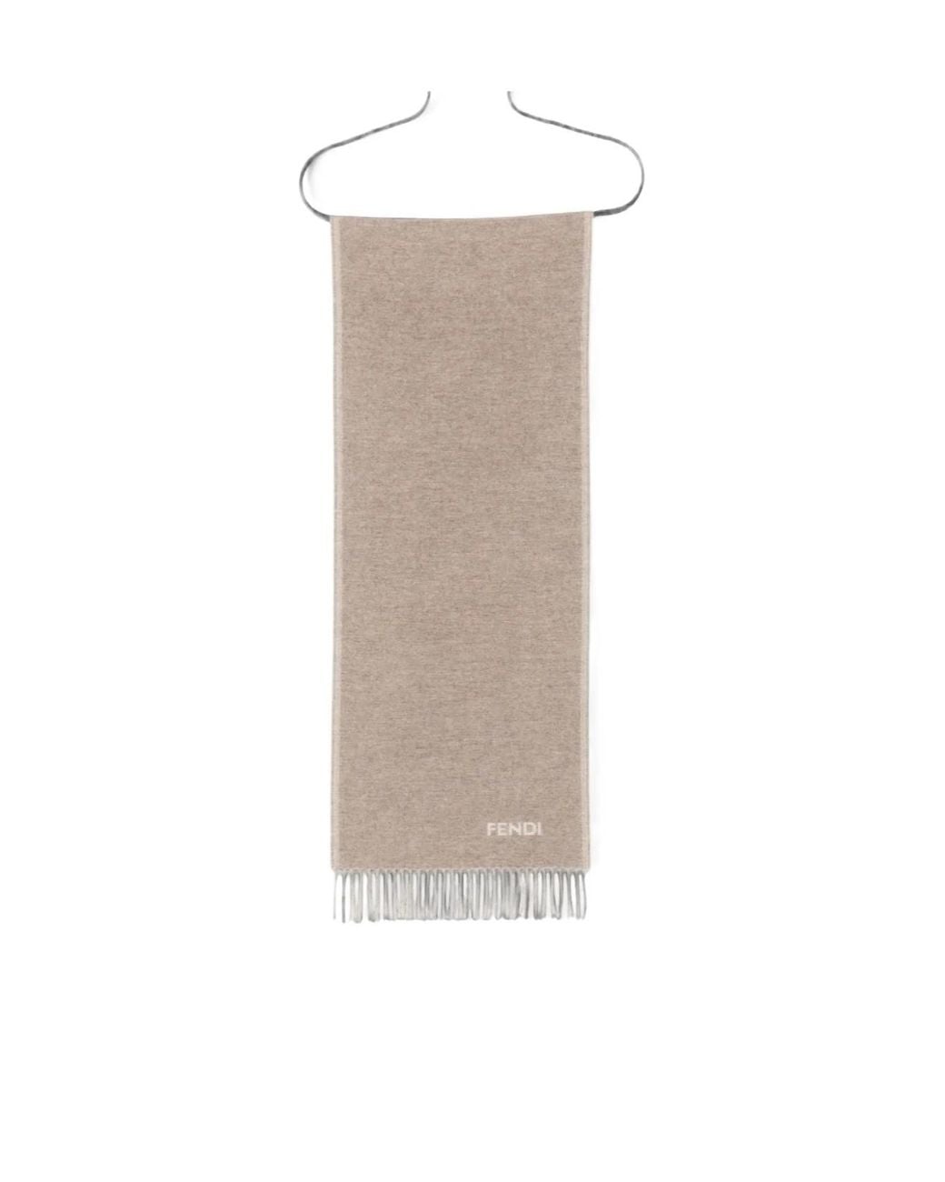 Fendi White Logo Detailed Knitted Fringed Scarf for men