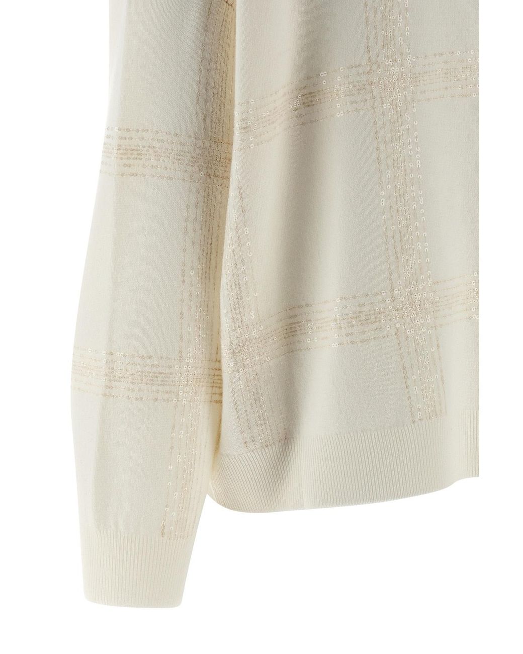 Brunello Cucinelli White Sequin Embellished Turtle Neck Knitted Jumper