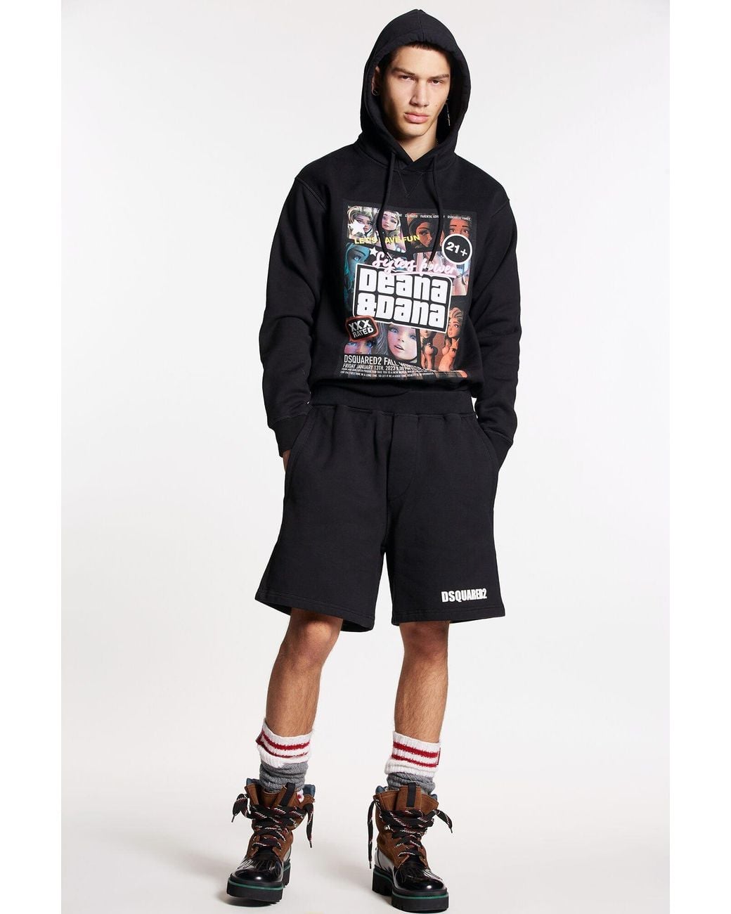 DSquared² Black Logo Printed Bermuda Shorts for men