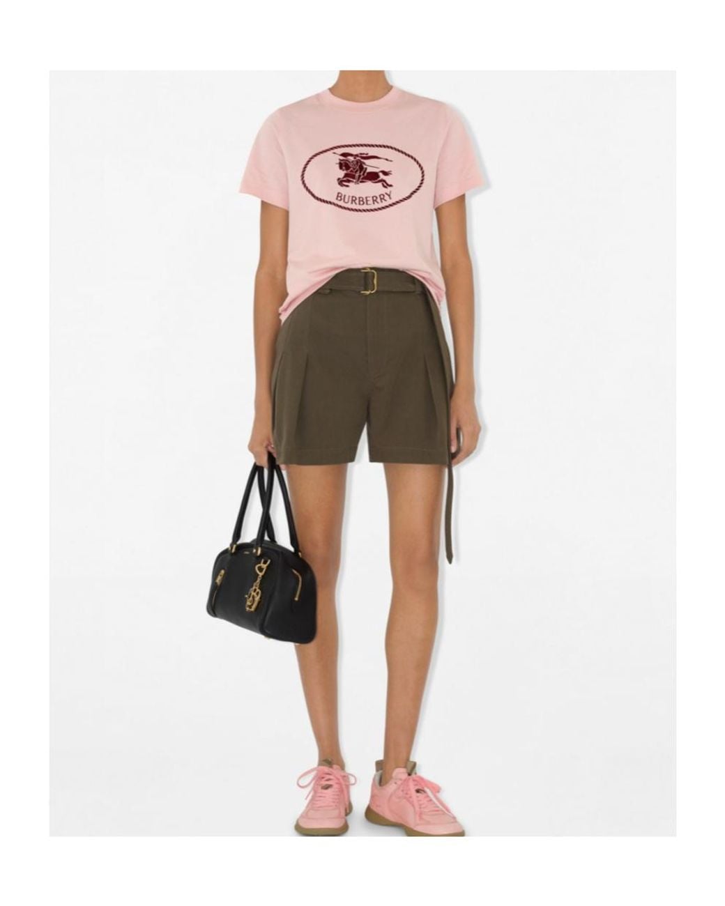 Burberry Pink Knight Stamp Crewneck T-Shirt