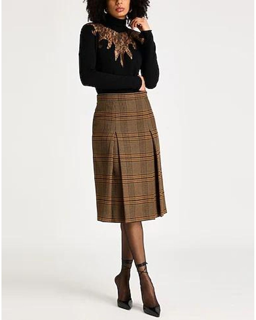 Saint Laurent Brown Casual Plaid Pleated Skirt