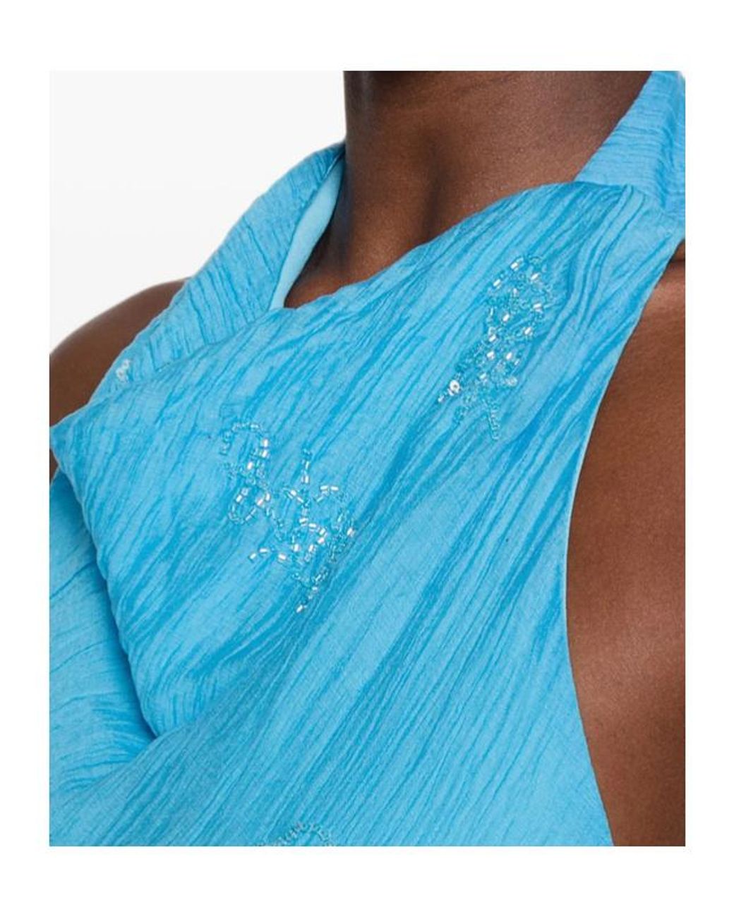 Staud Blue Roselle Beaded Halterneck Maxi Dress
