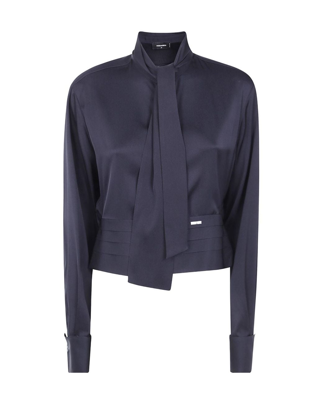 DSquared² Blue Cropped Satin Tuxedo Shirt
