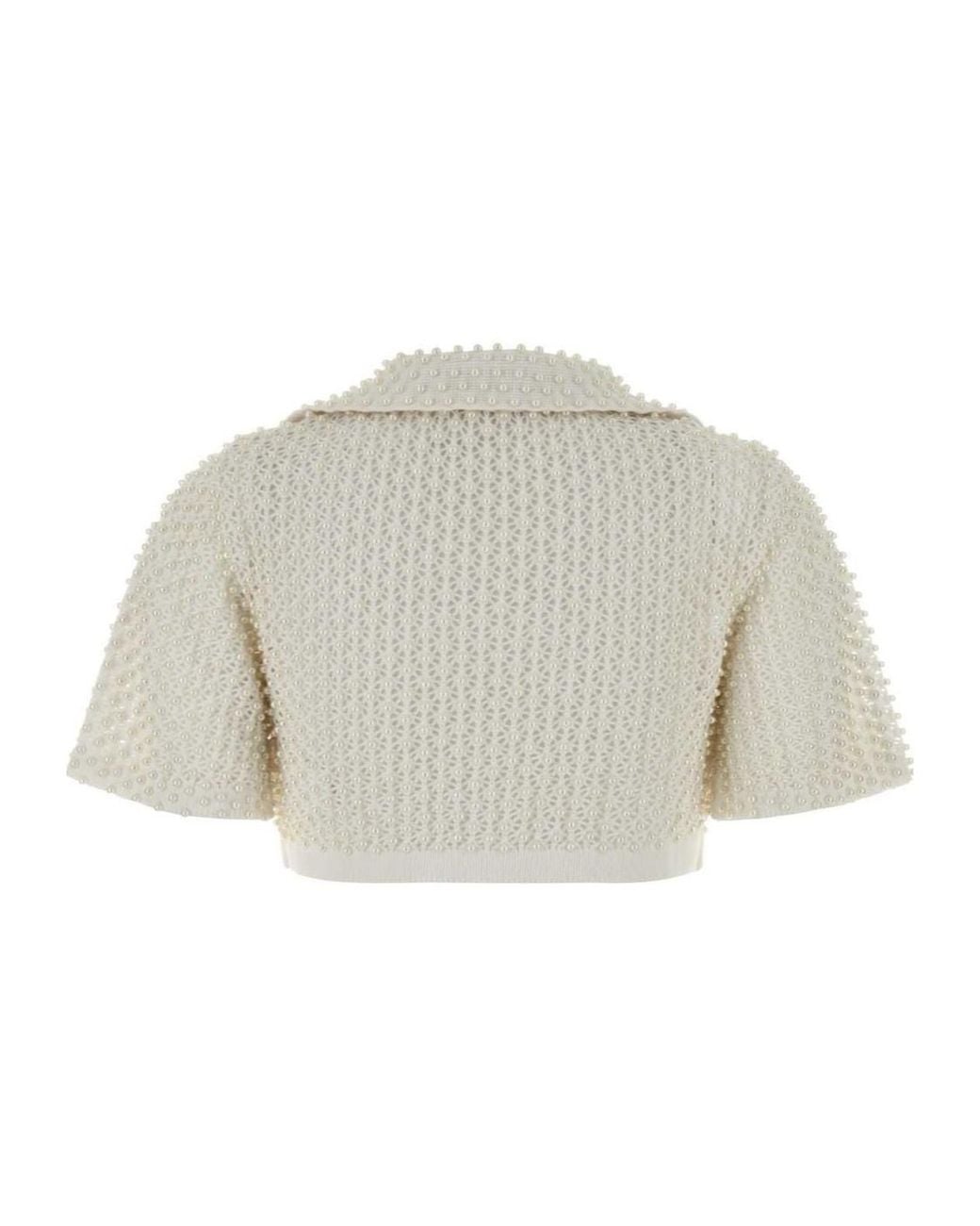 GIUSEPPE DI MORABITO White Cropped Embellished Knitted Top