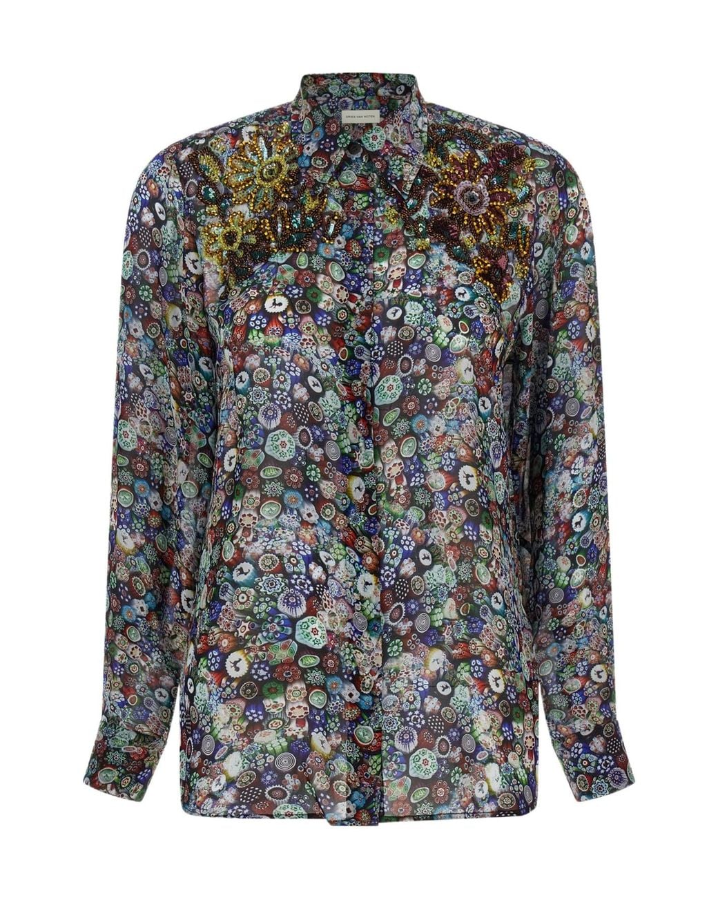 Dries Van Noten Gray Long Sleeve Embellished Shirt