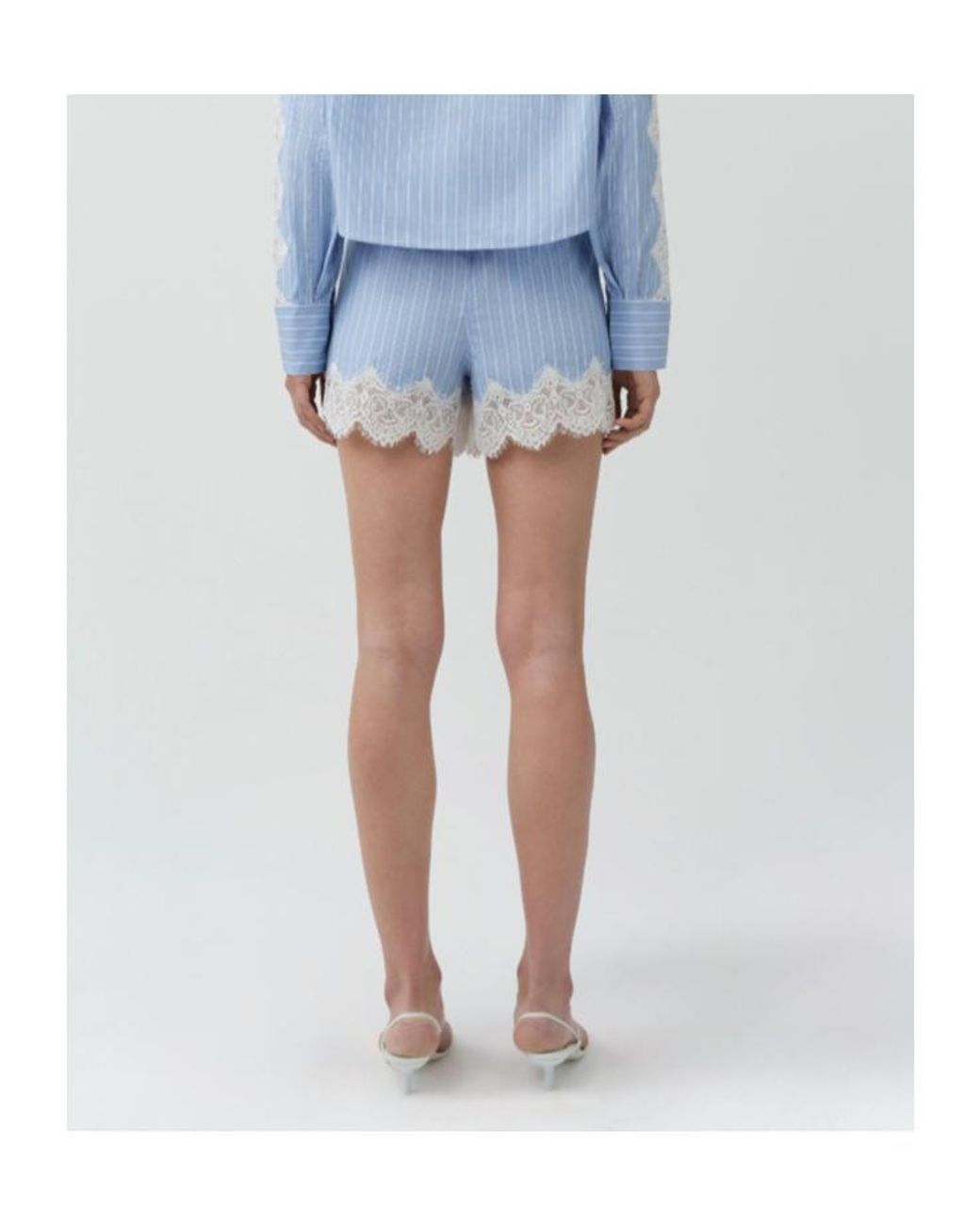 Jonathan Simkhai Blue Emmie Lace-Trim Striped-Pattern Shorts